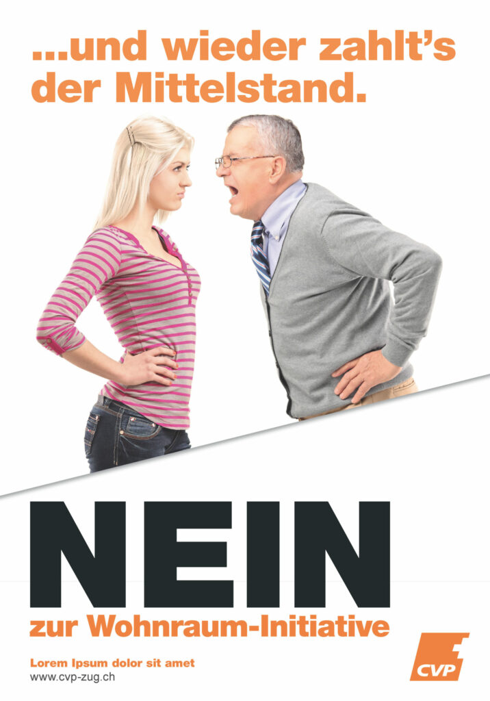 F4-Plakat zur Bekämpfung der Wohnraum-Initiative im Kanton Zug