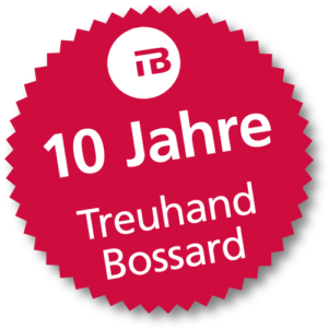 Internetpräsenz für die Treuhand Bossard GmbH - Badge für das 10-jährige Jubiläum der Firma Treuhand Bossard GmbH in Basel