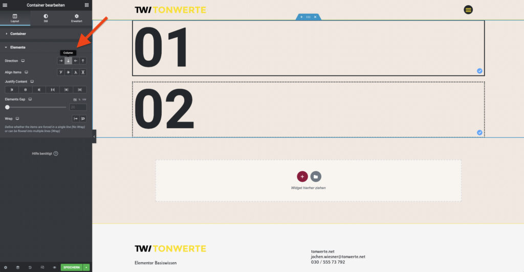 Elementor Container Elemente
